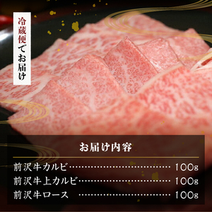 前沢牛贅沢三昧《焼肉》(カルビ100g・上カルビ100g・ロース100g) ブランド牛肉[U0047]