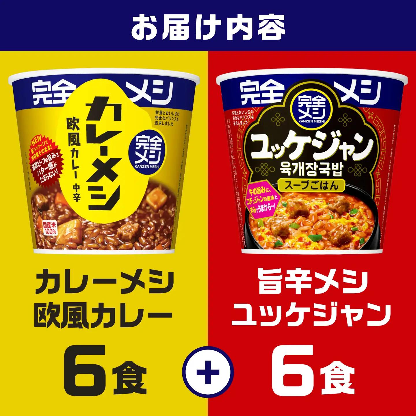 完全メシ 欧風カレー × 旨辛ユッケジャン 計2ケース（各1ケース）/ 完全メシ 欧風カレー 旨辛ユッケジャン カレー クッパ 日清 非常食 保存食 / 栗東市 / 日清食品株式会社[BIBI062]