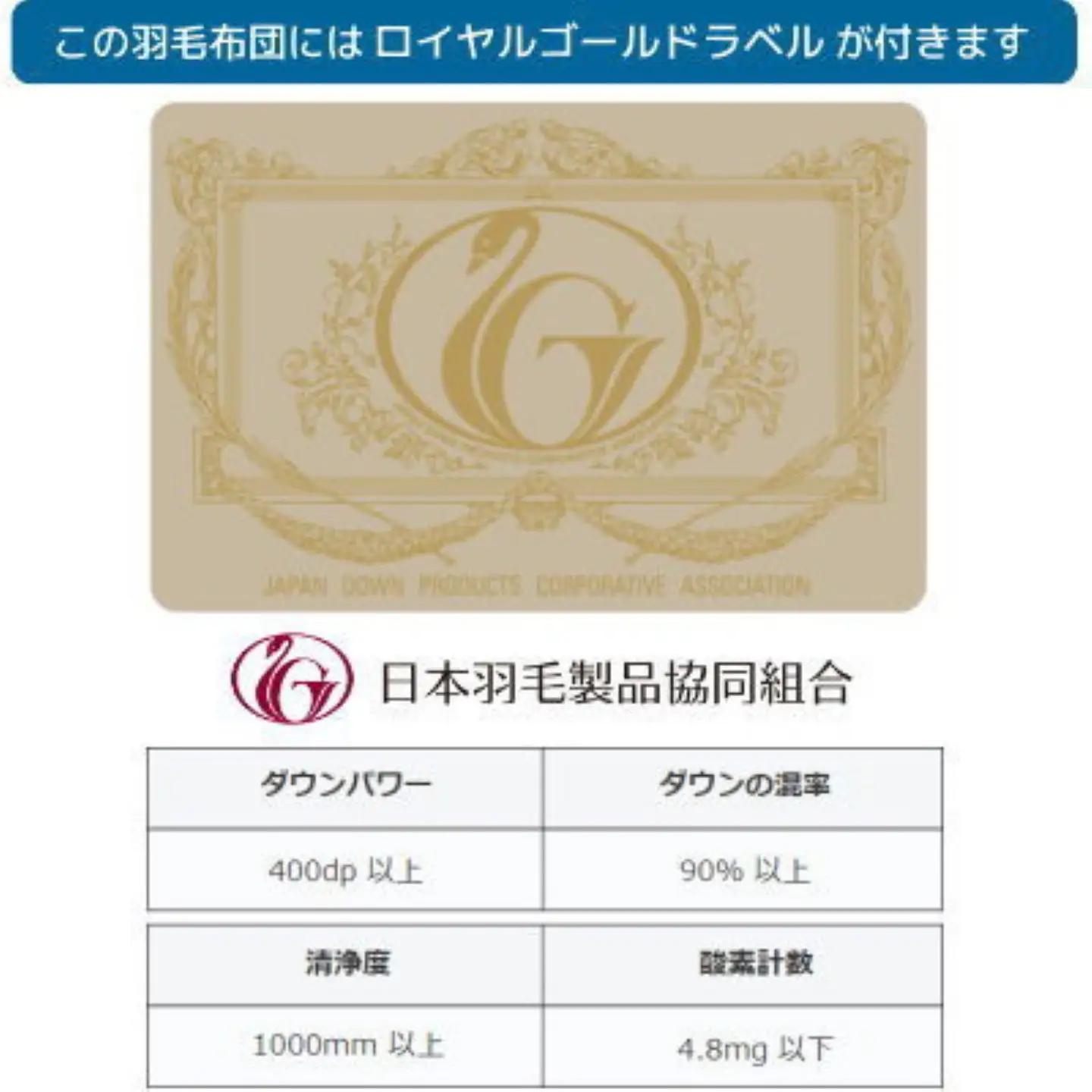 ダブル【ロイヤルゴールドラベル】フランス産ホワイトダック93%2枚合わせ羽毛ふとん【新津】｜ 合い掛け 肌掛け オールシーズン