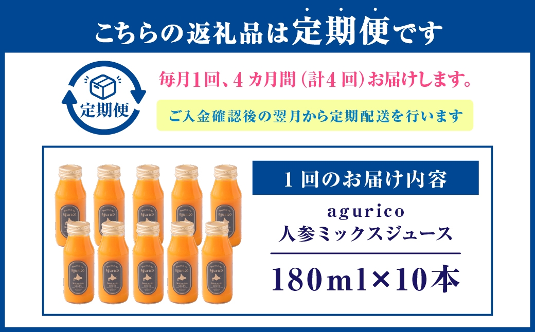 北海道産agurico人参ミックスジュース180ml10本入り