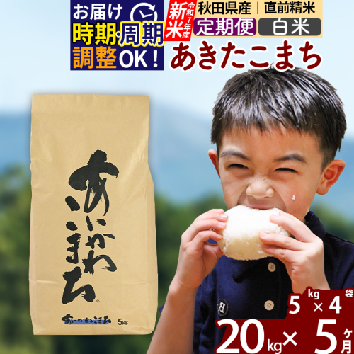 ※令和7年産※《定期便5ヶ月》秋田県産 あきたこまち 20kg【白米】(5kg小分け袋) 2025年産 お届け時期選べる お届け周期調整可能 隔月に調整OK お米 藤岡農産
