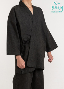 作務衣  (選べるサイズ)  綿麻楊柳 作務衣（刷毛目縞）榛地織物