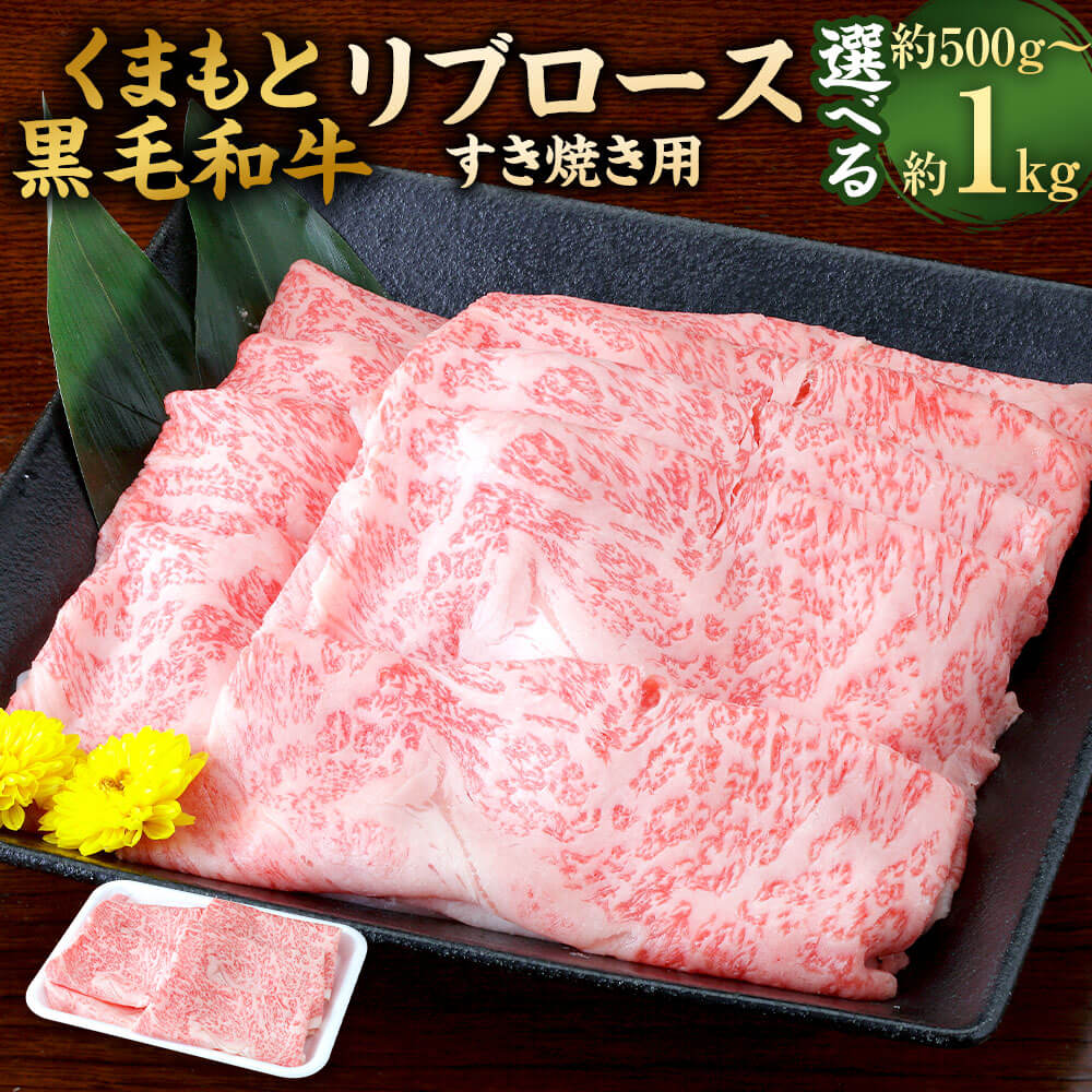 【ふるさと納税】＜選べる 容量＞くまもと黒毛和牛 すき焼き用 リブロース 約500g/約1kg（約500g×2） 牛肉 スライス 九州産 国産 熊本県産 すきやき お肉 冷凍 送料無料