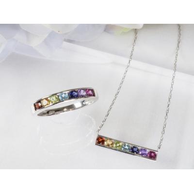 ふるさと納税 甲府市 【PT】マルチカラー、アミュレットリング&ネックレス　9662/P3043 |  | 01