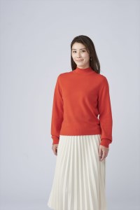 日本製 カシミヤ100% レディース ハイネックセーター オレンジ Sサイズ [1737]