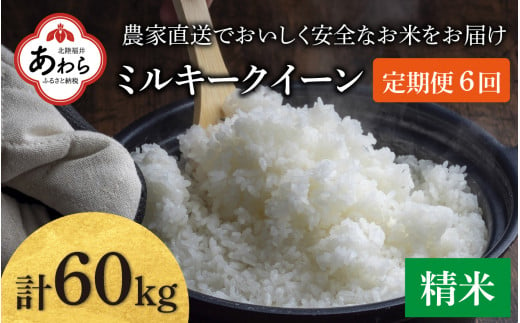 【先行予約】【令和6年産】《定期便6回》ミルキークイーン 精米 10kg（5kg×2袋） JGAP認証米 / 一等米 福井県産 ブランド米 ご飯 白米 お米 コメ 新鮮 小分け 定期便 6回 新米 ※2024年9月下旬より順次発送