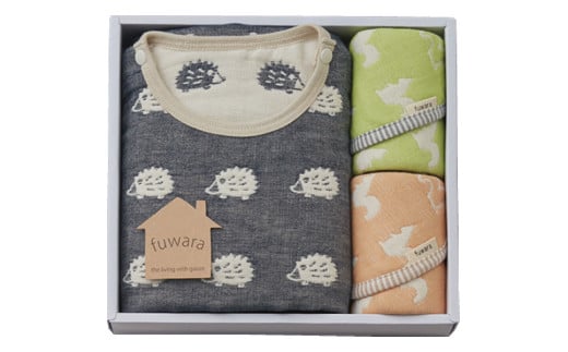 【G0609】ふわら　スリーパー・ハンカチセット：配送情報備考　化粧箱入＋【ギフト包装】(グレー)