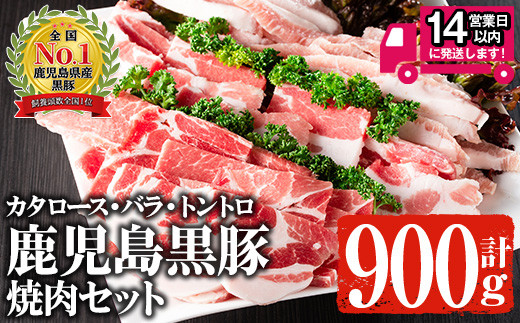 
                  ＜14営業日以内発送！＞鹿児島黒豚 焼肉セット 黒豚肩ロース・黒豚バラ・黒豚トントロ (各300g×3種・計900g) 国産 鹿児島県産 豚肉【佐多精肉店】A142-v01
                