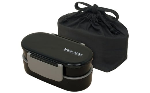巾着付き２段タイトランチボックス[総容量670ml]＜ skater＞ 【モードライン-MODE LINE-】//メンズ弁当箱 キッズ 子供 男の子 男子 男児 男性 巾着付き 弁当袋付き ハシ付き ブラック 黒色 弁当男子 入れ子式 コンパクト// 奈良県 奈良市 なら 5-139