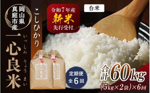 【令和7年産先行予約】＜全６回定期便＞ 真庭市産コシヒカリ 米ぬか 牡蠣栽培米 『 一心良米 』 白米１０kg (5kg×2袋）×６回（定期便） / お米 いっしんりょうまい 岡山県 真庭市 白米 米 コシヒカリ こしひかり 人気 ブランド米 新米 先行予約 定期便 令和7年産 2025年産