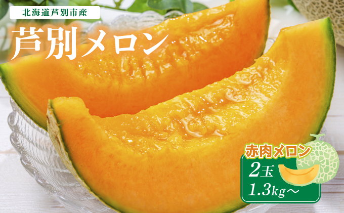 【北海道 芦別メロン】赤肉 メロン 2玉セット 各1.3kg  計2玉 北海道 芦別市 果物 メロン 甘い ジューシー フルーツ ギフト お中元