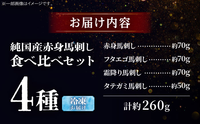純国産馬 馬刺し食べ比べセット計約260g(赤身/約70g フタエゴ/約70g 霜降り/約70g タテガミ/約50g) / ばさし 馬刺 熊本馬刺し 熊本県 菊陽町【株式会社古閑ファーム】 [BHDF