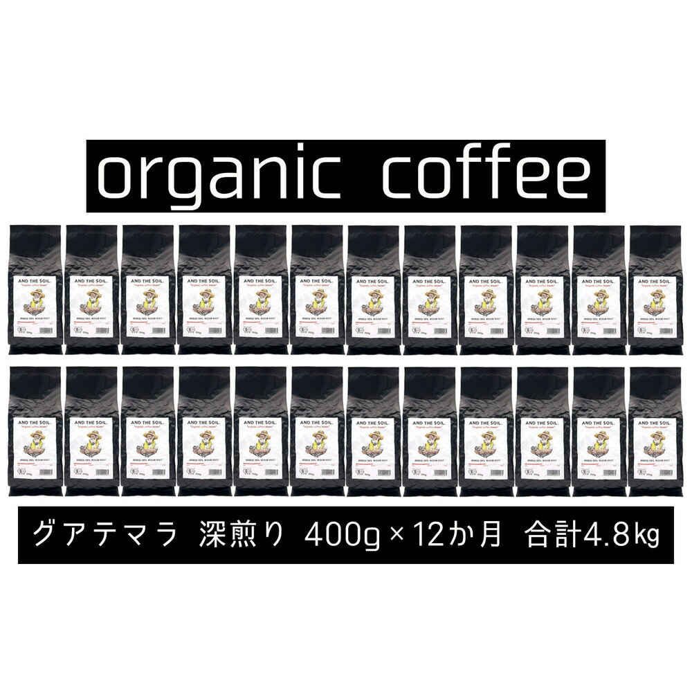 【ふるさと納税】【定期便】AND THE SOIL.オリジナル焙煎オーガニックコーヒー豆GUA中煎り4800g　400g×12 か月【福岡高砂】