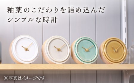 タイルと木のシンプルな手作り時計 TILE WOOD CLOCK 壁掛け・置き時計 『イエロー』【杉浦製陶】 インテリア 雑貨 おしゃれ [TAO020]