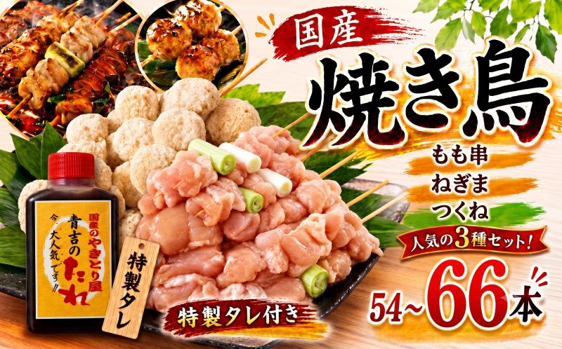 
                  【とり信の特製タレ付き】 焼き鳥 セット 54～66本 もも つくね ねぎま 鶏肉 やきとり 串焼 チキン もも肉 つくね おかず 塩焼き スパイス 照り焼き おつまみ ビール BBQ パーティー イベント 小分け 包装 冷凍 徳島 小松島 とり信
                