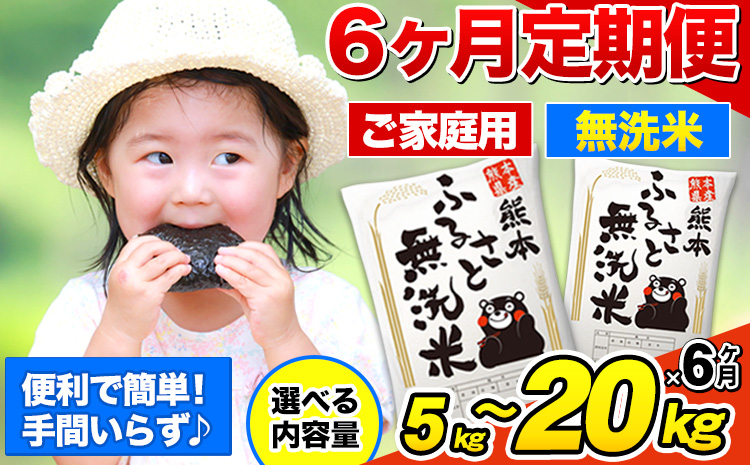 【6ヶ月定期便】無洗米 訳あり 熊本ふるさと無洗米 選べる内容量《お申込み翌月から出荷》 熊本県産 無洗米 精米 御船町 計6回お届け 以上 米 コメ 無洗米 ヒノヒカリ 使用
