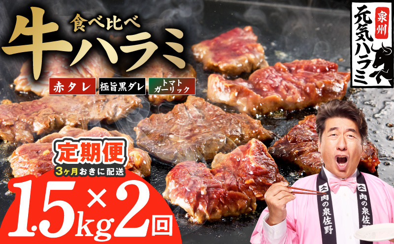 G4772 【分けて届く定期便】牛ハラミ 3種食べ比べ 1.5kg（300g×5P）【牛肉 はらみ 小分け 焼肉 お弁当 BBQ 訳あり ワケアリ わけあり サイズ不揃い 規格外 全2回】