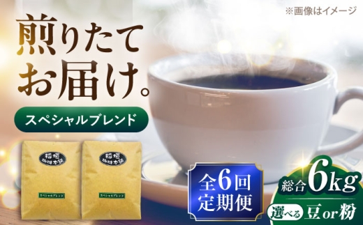 【豆でお届け】【全6回定期便】スペシャル ブレンド コーヒー 500g×2 ( 中煎り ) 《豊前市》【稲垣珈琲】 珈琲 コーヒー 豆 粉 [VAS174]