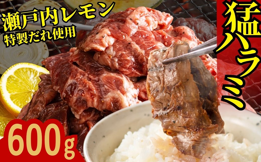 【瀬戸内レモン塩だれ】牛ハラミ 600g(300g×2パック) 尾野精肉店の牛ハラミ【肉 訳あり 小分け 真空パック 冷凍 牛肉 ハラミ 味付き 焼肉 BBQ 広島県 竹原市】