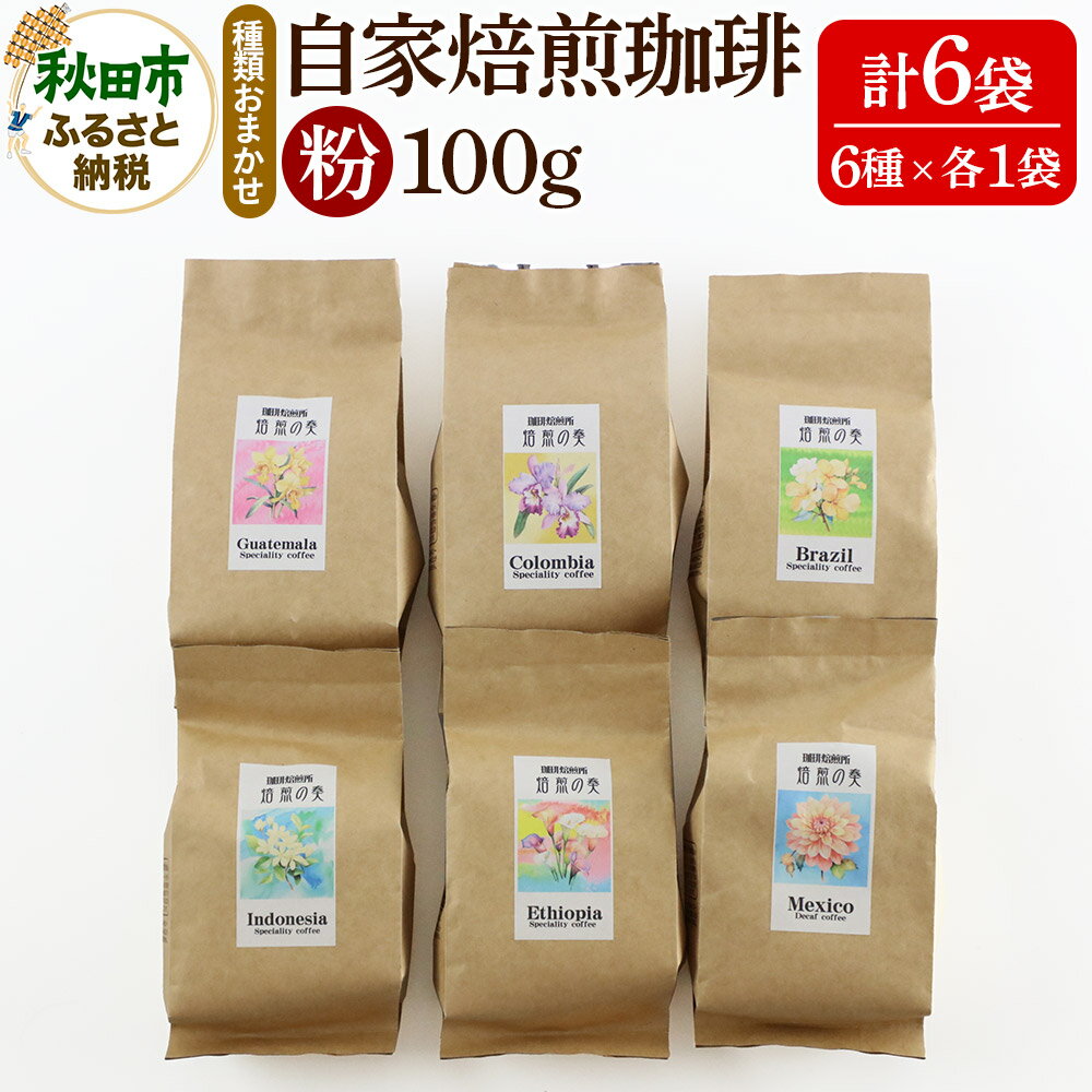 【ふるさと納税】自家焙煎珈琲 粉 100g×おまかせ6種セット 計600g