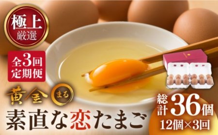 【全3回定期便】【極上厳選】素直な恋たまご・黄金〇 36個 《壱岐市》【壱岐市ふるさと商社】 [JAA004] 12個 定期便 卵 たまご 鶏卵 玉子 ギフト 国産 黄金まる kogane・maru 24000 24000円 九州