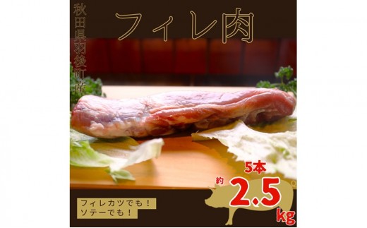 
                  秋田県 羽後町産 豚肉 フィレ肉 5本 2.5kg前後  [ 肉 豚 ポーク BBQ とんかつ 豚カツ ]
                