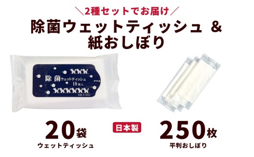 干支デザイン除菌ウェットティッシュ＆紙おしぼり平判セット（20袋＋250枚）｜日用品 消耗品 業務用