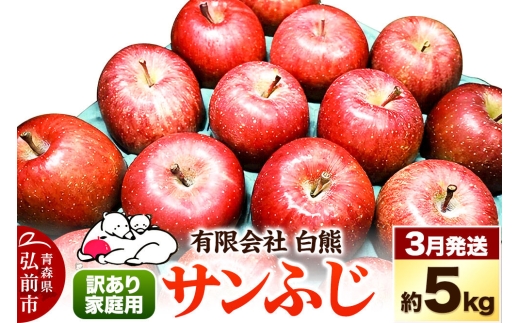 【27年3月クール便発送】りんご 訳あり家庭用 白熊 サンふじ 約5kg（14～20玉程度）糖度13度 林檎 リンゴ 果物 くだもの フルーツ 青森 先行受付 [先行予約 アップル おいしい ふじ りんご 果実 果物 赤色 糖度 美味 林檎]