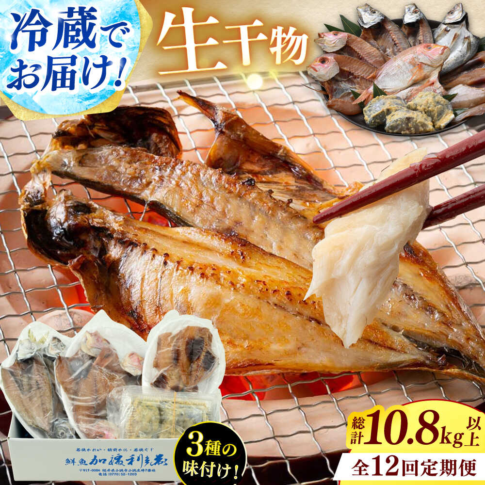 【ふるさと納税】【12回定期便】季節の旬の魚をお届け！"生"干物厳選詰め合わせ / ひもの 醤油干し 味噌漬け 塩干し 一夜干し 海鮮 詰め合わせ 旬 海の幸 セット あじ さば 小浜市 / 加福鮮魚 【配送不可地域：北海道・沖縄・離島】 [BFBC014]