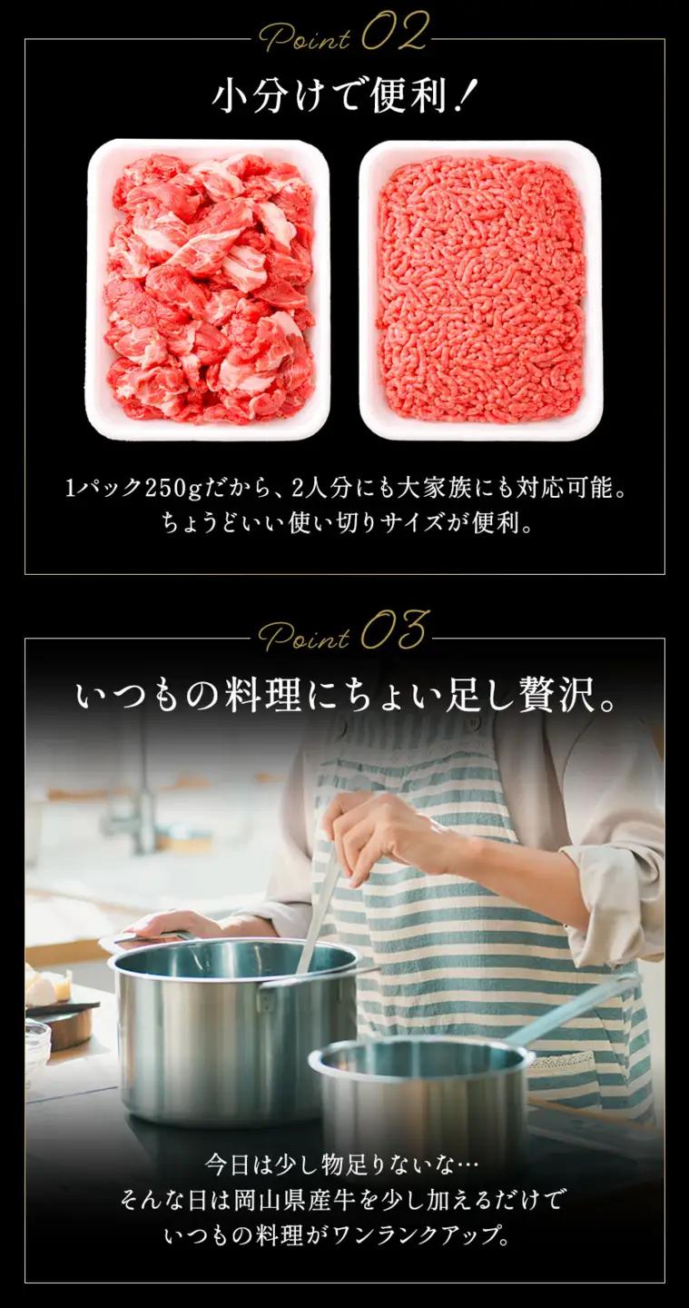 【3ヶ月定期便】牛肉 国産 切り落とし ミンチ セット 家計応援 岡山県産牛 交雑牛 1kg×3回