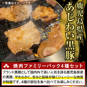 K-370-A かごしま味わい黒豚 焼肉ファミリーパック(合計1.2kg)【ふるさと産直バザール】霧島市 ロース バラ モモ ウデ 焼き肉 ヤキニク 豚肉 国産 鹿児島県産 肉 精肉 小分け セット 