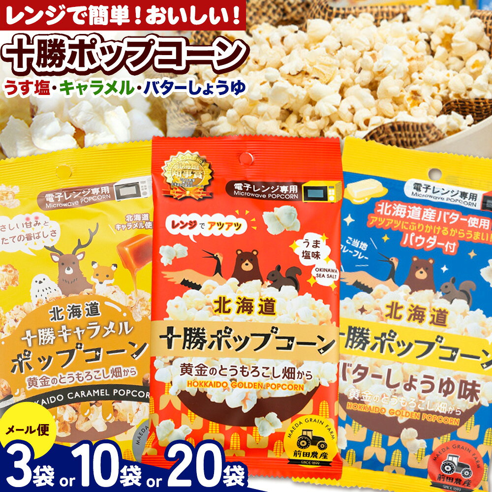 【ふるさと納税】北海道十勝 前田農産黄金のとうもろこし電子レンジ専用 十勝ポップコーン 選べる 種類 うす塩 キャラメル バターしょうゆ 内容量 3袋 10袋 20袋 有限会社 十勝太陽ファーム《60日以内に出荷予定(土日祝除く)》北海道 本別町 送料無料 お菓子 ポップコーン