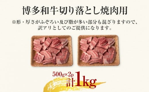 訳あり【A4～A5】博多和牛焼肉切り落とし(肩ロース・バラ）1kg 黒毛和牛 お取り寄せグルメ お取り寄せ お土産 九州 福岡土産 取り寄せ グルメ MEAT PLUS CP022