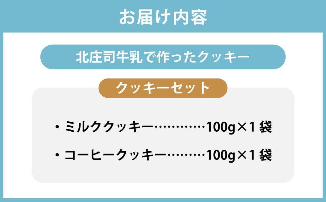 クッキーセット（北庄司牛乳で作ったミルククッキー 100g×1袋、ミルクコーヒークッキー 100g×1袋）