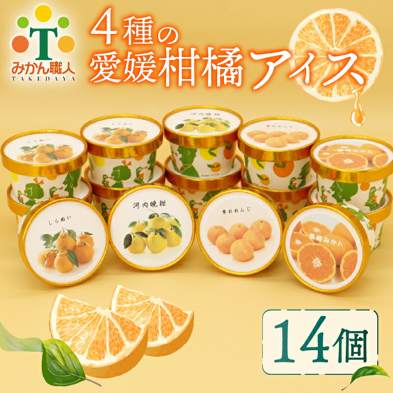 【ふるさと納税】 4種 の 愛媛 柑橘 カップ アイス 食べ比べ 容量 14個 各65ml ( 夢オレンジ 河内晩柑 愛媛みかん 不知火 ) シャーベット ジェラート カップアイス アイスクリーム デコポン フルーツ 柑橘 氷菓 温州みかん 果物 果実 みかん職人武田屋 愛媛県 愛南町