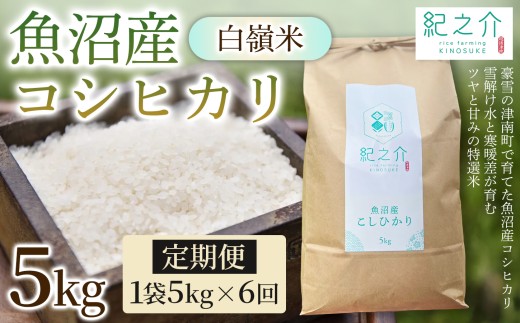 【令和8年産 先行予約】【6ヶ月定期便】魚沼産コシヒカリ 白嶺米 5kg(5kg×1袋) | 新潟産コシヒカリ 新潟県産コシヒカリ 魚沼産こしひかり 米 お米 こしひかり 白米 精米 ブランド米 津南町 株式会社紀之介