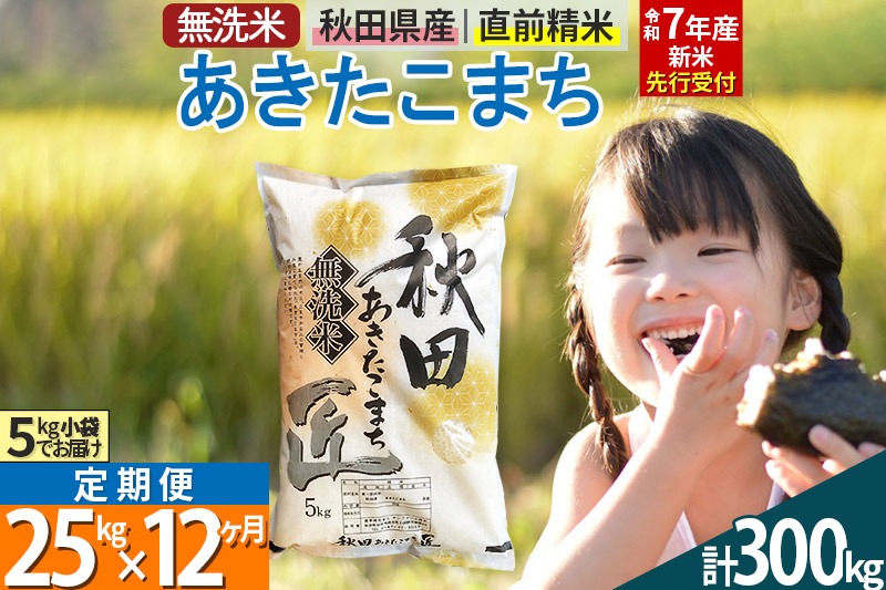 【無洗米】＜令和7年産 新米予約＞《定期便12ヶ月》秋田県産 あきたこまち 25kg (5kg×5袋) ×12回 25キロ お米【お届け周期調整 隔月お届けも可】 新米|02_snk-030912s