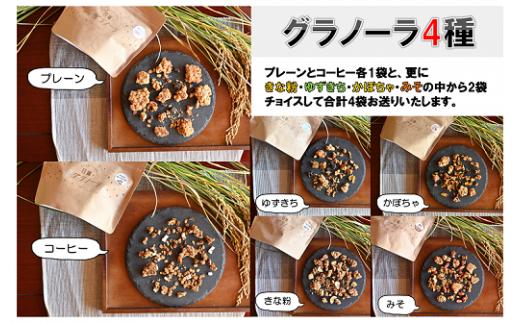 日置ノ発酵グラノーラ4種セット【グラノーラ 長門市 詰め合わせ 4種 ぐらのーら プレーン 珈琲 米粉 野菜 果物 健康 朝ごはん 詰合せ セット お取り寄せ 山口県 シリアル 軽食 おやつ 保存料不使用】