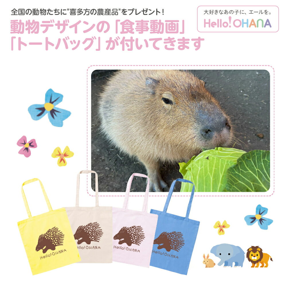 【ふるさと納税】【動物推し活サービス】全国の動物たちに"喜多方の農産品"をプレゼント！〜動物デザインの「食事動画」「トートバッグ」が付いてきます〜　【07208-0729】