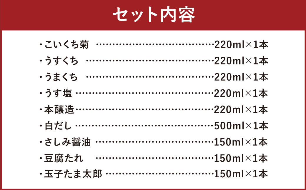 老舗醸造元 こだわり醤油 【大】9種 セット こいくち うすくち うまくち 醤油