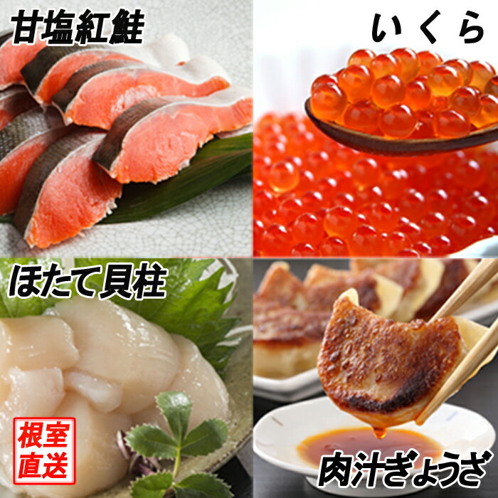 【ふるさと納税】餃子・海鮮3種セット (餃子25個×1P・紅鮭5切×2P・いくら醤油漬け100g×1P・ほたて貝柱200g中小混合サイズ) (餃子25個×2P・紅鮭5切×2P・いくら醤油漬け100g×1P・ほたて貝柱500g大〜小サイズ) 北海道 根室市 イクラ ホタテ 帆立 海鮮