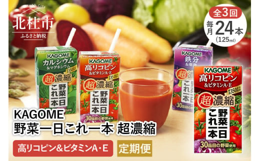 
【3ヵ月定期便】カゴメ 野菜一日これ一本 超濃縮 高リコピン＆ビタミンA・E 125ml 紙パック 24本入 （野菜ジュース）
