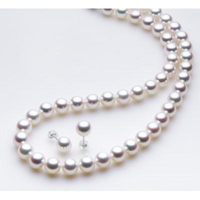 ふるさと納税 長崎市 7.5-8.0mmフォーマル　アコヤ真珠ネックレスとピアスセット