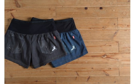 0044-033 R×L（アールエル） WILD DRY DENIM V ランニングパンツ PM6ポケット ベリーショート（レディース）ストーンデニム Mサイズ