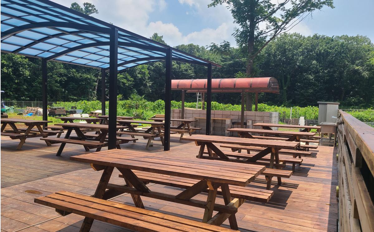 日帰りBBQ用のスペース。屋根があるので雨でも安心