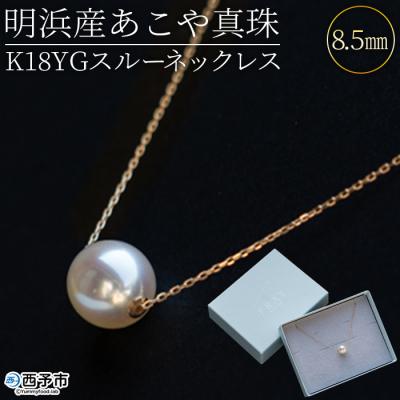 ふるさと納税 西予市 <明浜産あこや真珠8.5mm　K18YGスルーネックレス>　パール　ジュエリー　アクセサリー　ギフト