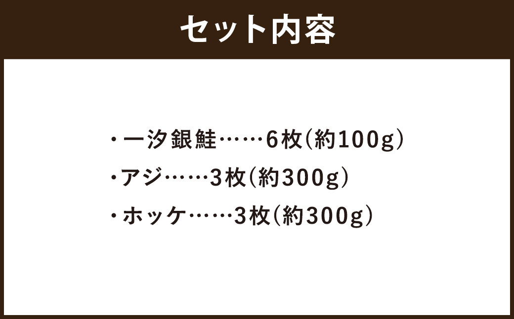 海なし市 嘉麻の海鮮セット（一汐銀鮭、アジの開き、ホッケ）約2.4kg