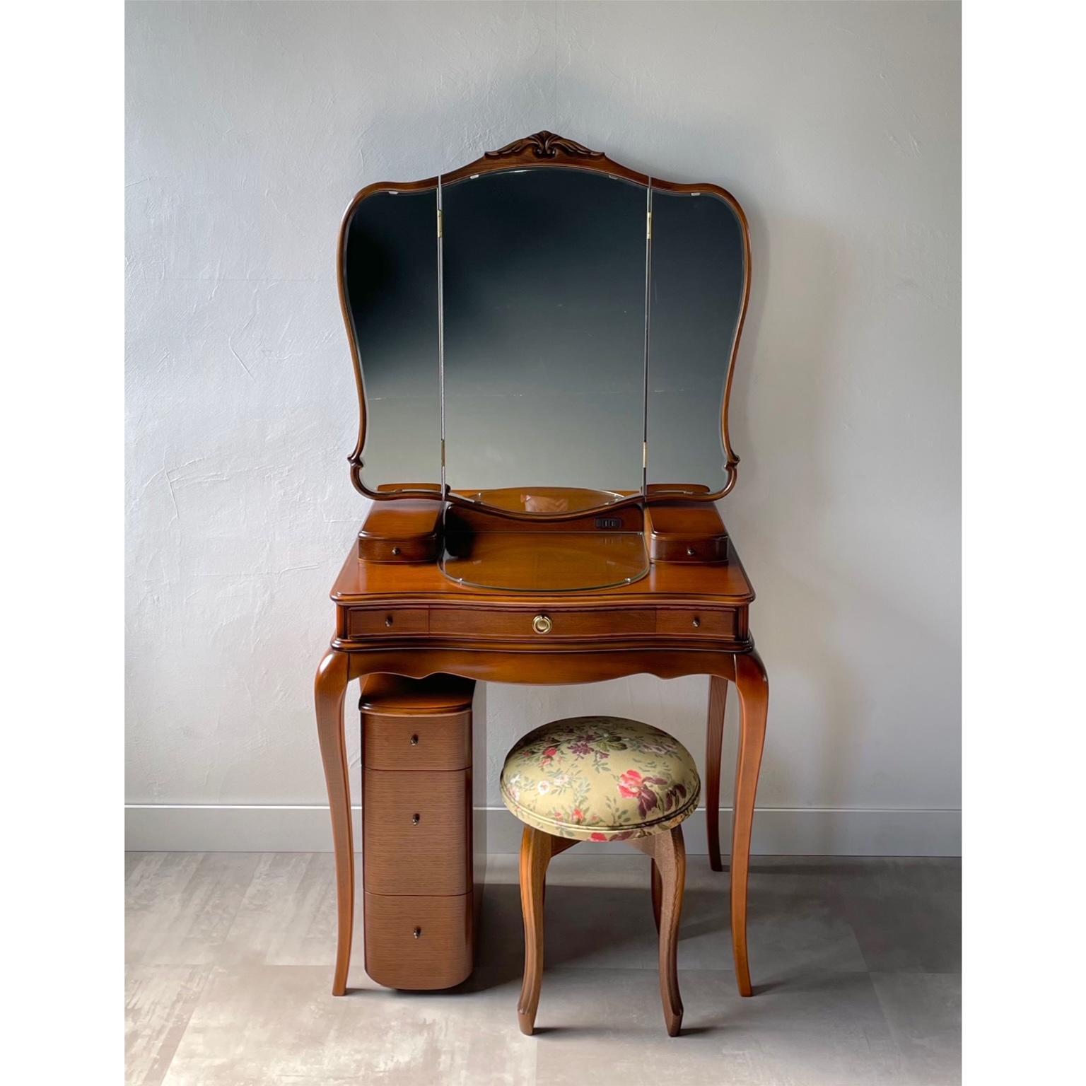 【アンティーク×パナレアオリーブ】松永工房 Continue ドレッサー ルーシィー オフィシャル限定品 クラシック エレガント インテリア アンティーク調家具 木製 鏡台 ミラー ねこ脚 ヘアメイク