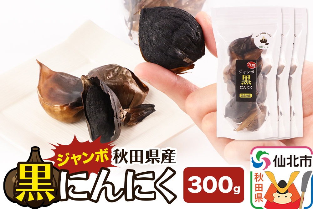 秋田県産 ジャンボ黒にんにく 300g（100g×3パック）|02_bkf-010301