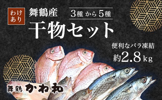 
                  【訳あり】9月以降発送 干物 約2.8kg 3～5種類 セット 塩のみで製造 詰め合わせ 冷凍 カレイ あじ サバ イサキ トビウオ 鯛 タイ ひもの 不揃い おすすめ お取り寄せ 魚 冷凍 新鮮 海鮮 京都府 舞鶴市
                